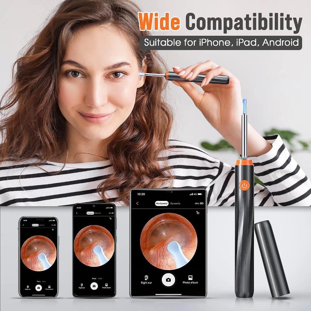 Ear Wax Removal Tool Camera - Ear Cleaner with 1080P HD Camera, Otoscope with Light, Earwax Removal Kit for Iphone, Ipad, Android Phones (Orange)