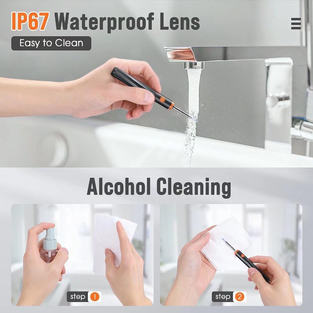 Ear Wax Removal Tool Camera - Ear Cleaner with 1080P HD Camera, Otoscope with Light, Earwax Removal Kit for Iphone, Ipad, Android Phones (Orange)