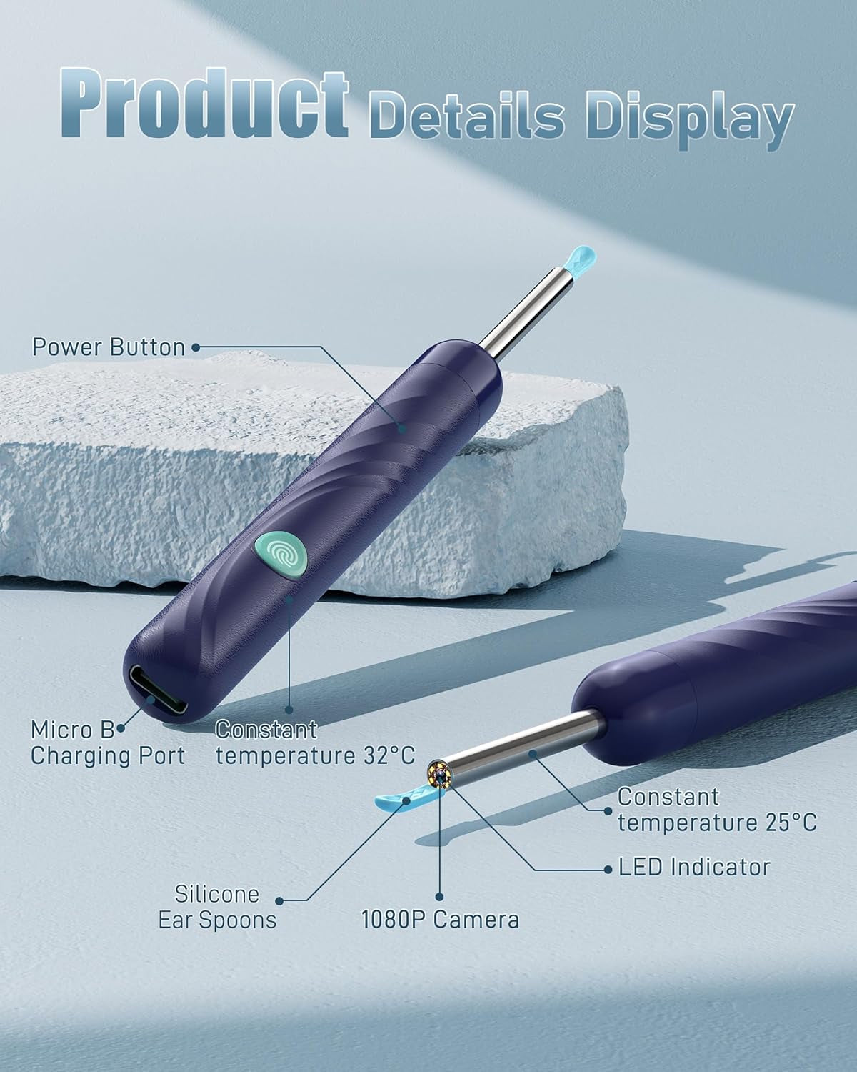 Ear Wax Removal, Ear Cleaner with Camera and Light, FSA - HSA Eligible, Ear Wax Removal Tool Camera with 1080P, Ear Cleaning Kit with 6 Spoons